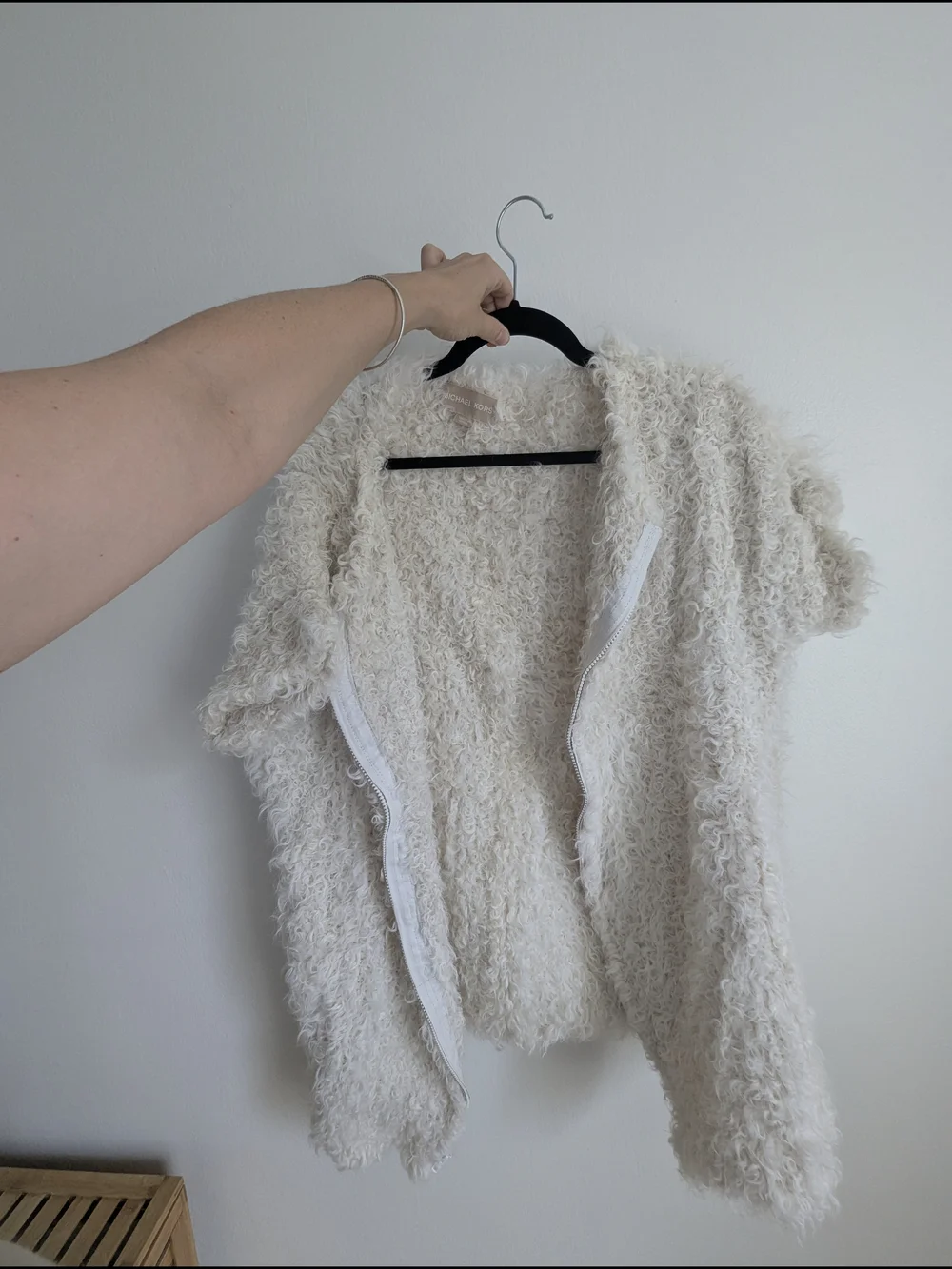 Michael Kors White Curly Mohair Oversized Jacket, Sweater Or Mini Dress